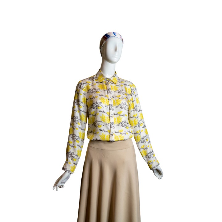 Yellow crane long sleeve silk shirt